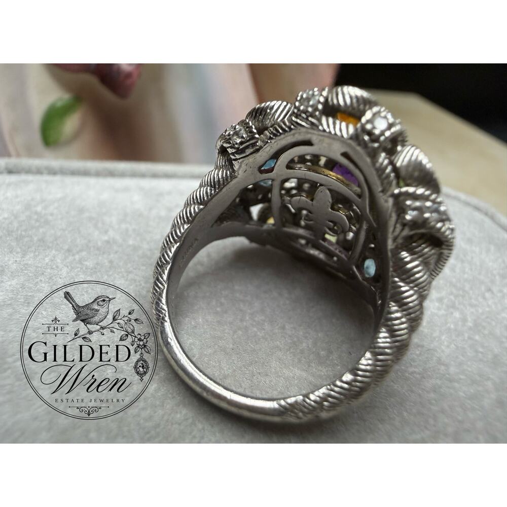 Judith Ripka Sterling Silver Multi Gemstone CZ Dome Ring Amethyst Topaz Sz 6 - Picture 10 of 13